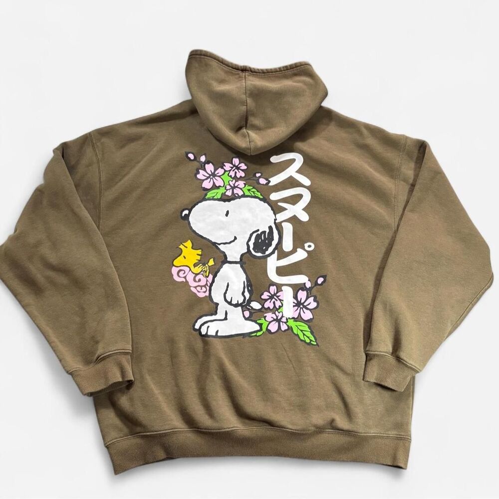 Peanuts Men's Khaki and Brown Hoodie